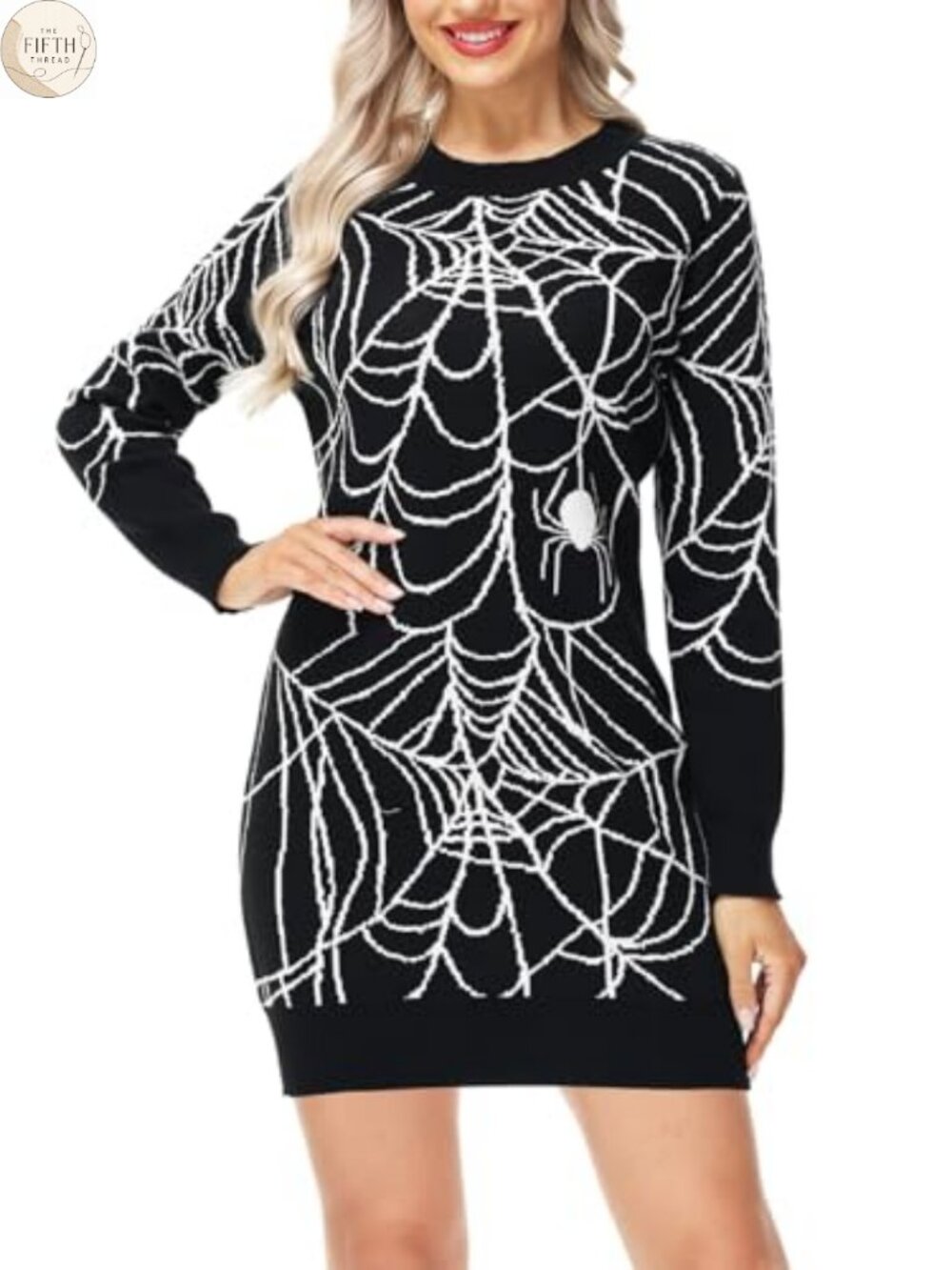 Women's Halloween Sweater Dress Funny Holiday Vintage Knit Pullover